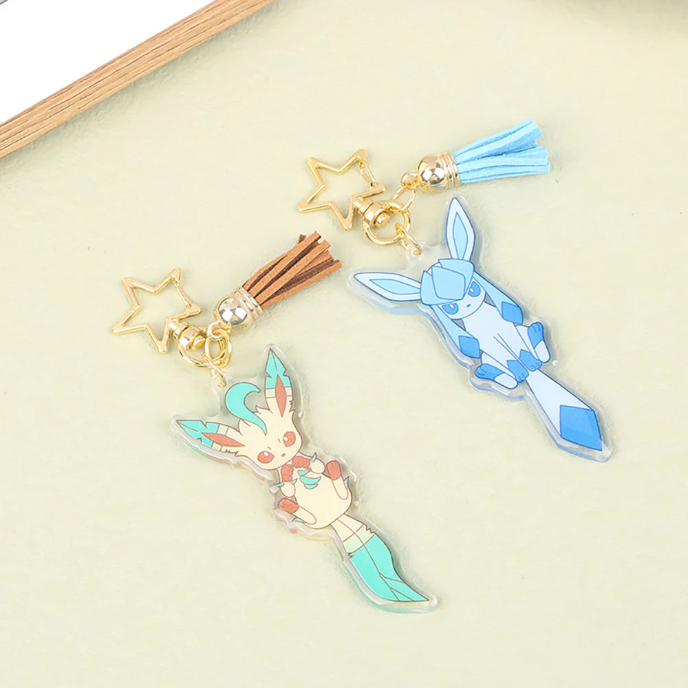 Pokemon Acrylic Keychain Anime Characters Leafeon Eevee Sylveon Bags Car Key Ring Charm Accessories Kids Birthday Gift