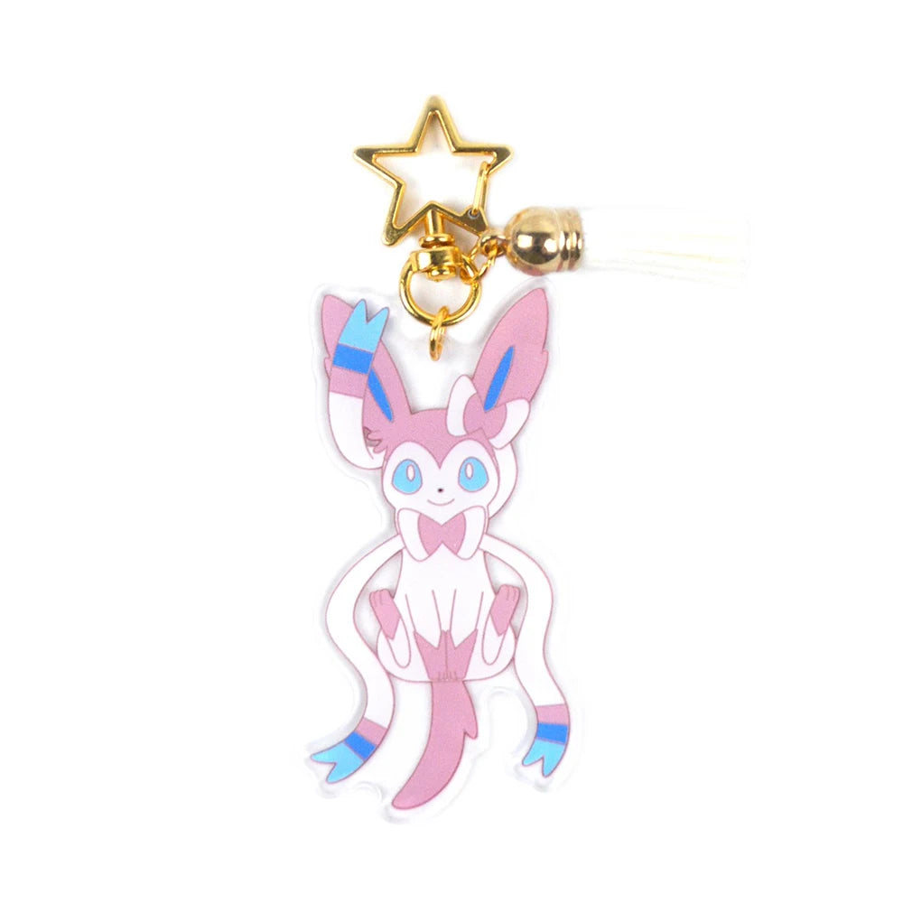 Pokemon Acrylic Keychain Anime Characters Leafeon Eevee Sylveon Bags Car Key Ring Charm Accessories Kids Birthday Gift