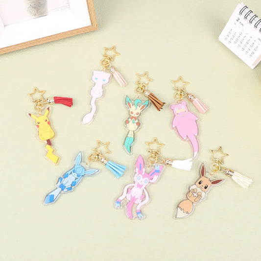 Pokemon Acrylic Keychain Anime Characters Leafeon Eevee Sylveon Bags Car Key Ring Charm Accessories Kids Birthday Gift