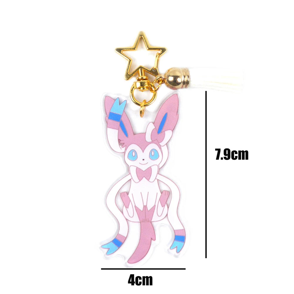 Pokemon Acrylic Keychain Anime Characters Leafeon Eevee Sylveon Bags Car Key Ring Charm Accessories Kids Birthday Gift