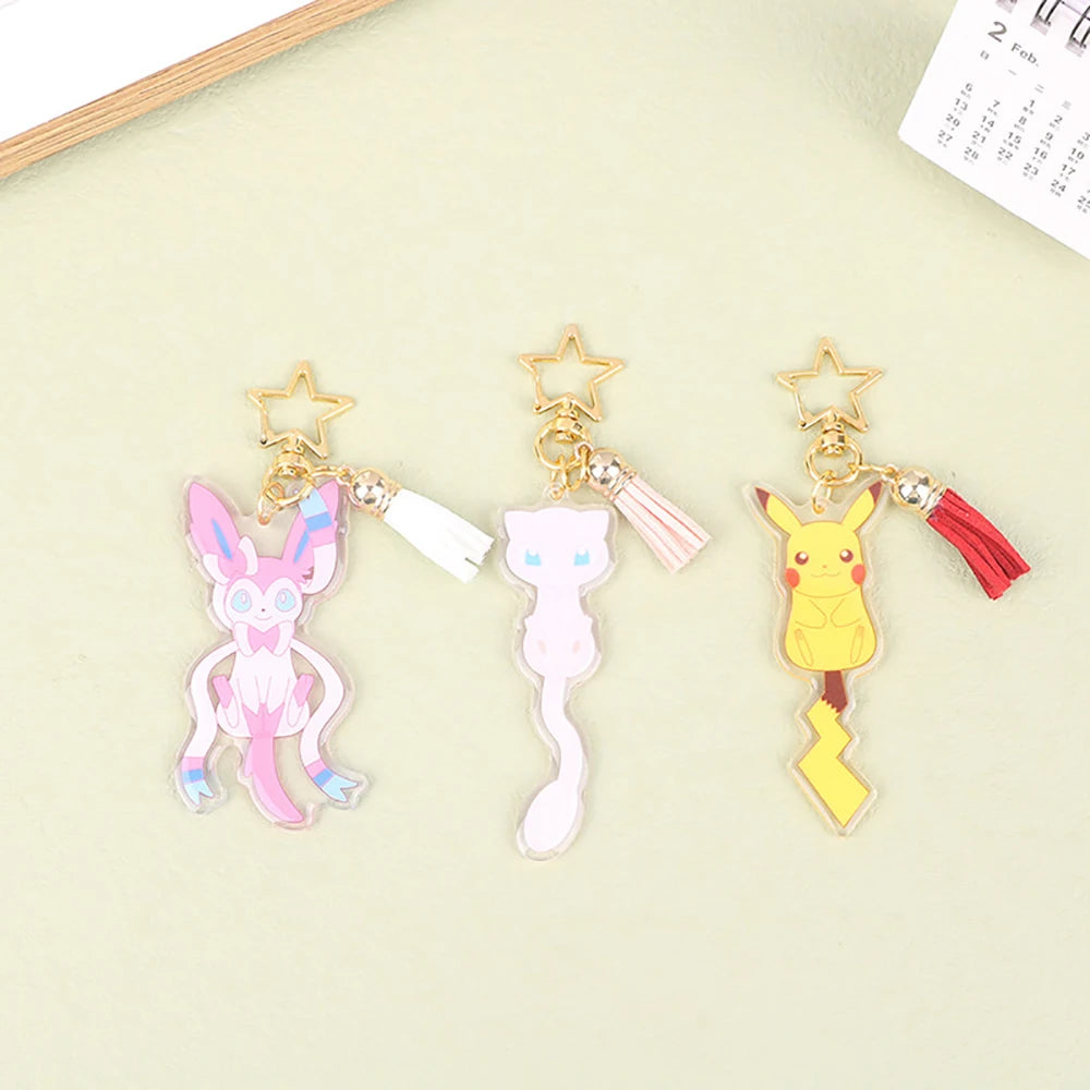 Pokemon Acrylic Keychain Anime Characters Leafeon Eevee Sylveon Bags Car Key Ring Charm Accessories Kids Birthday Gift