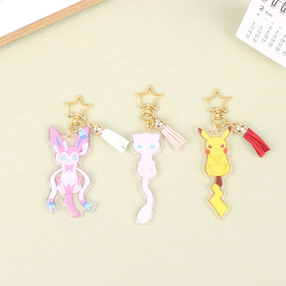 Pokemon Acrylic Keychain Anime Characters Leafeon Eevee Sylveon Bags Car Key Ring Charm Accessories Kids Birthday Gift